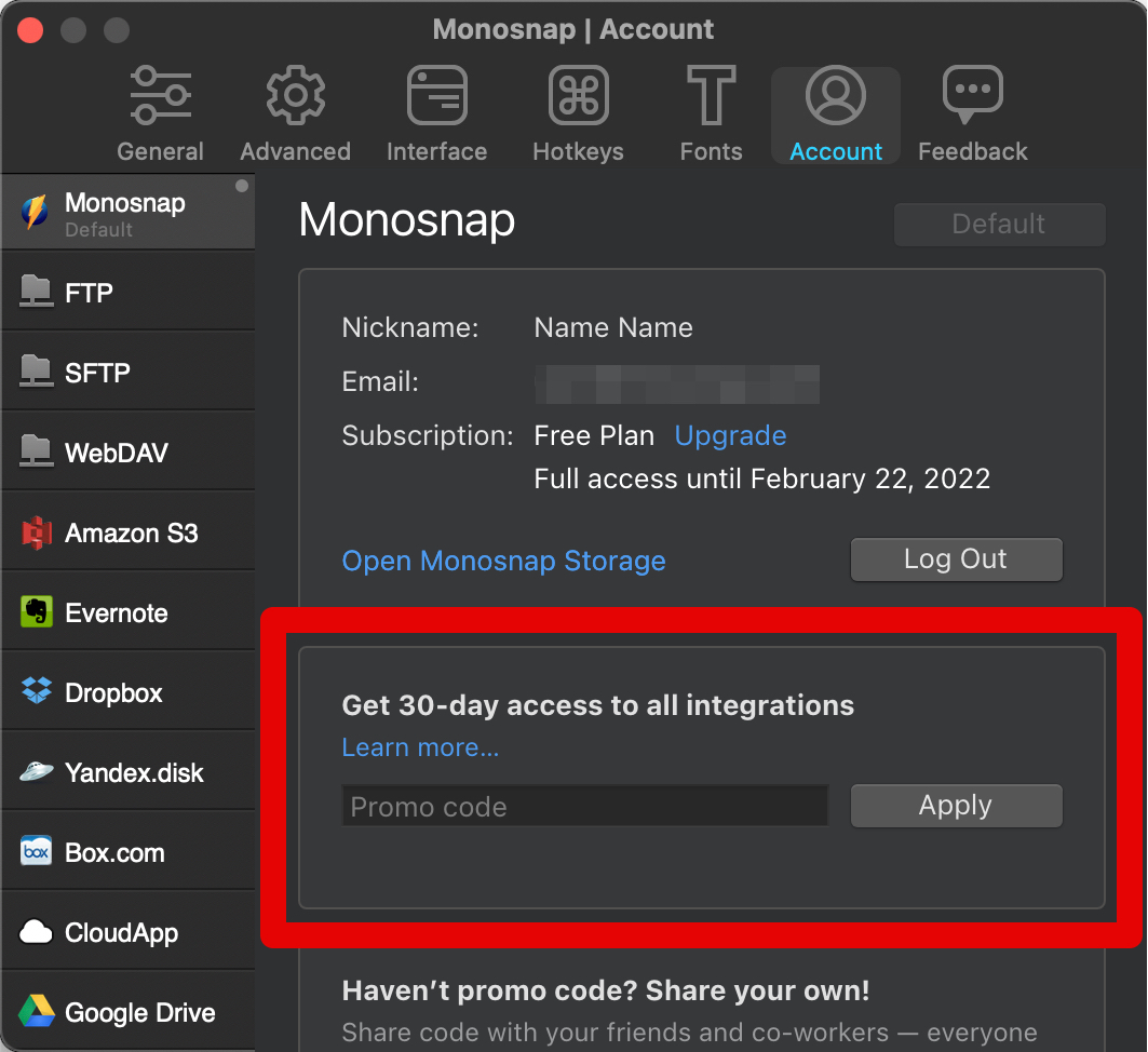 monosnap access to dropbox files allow